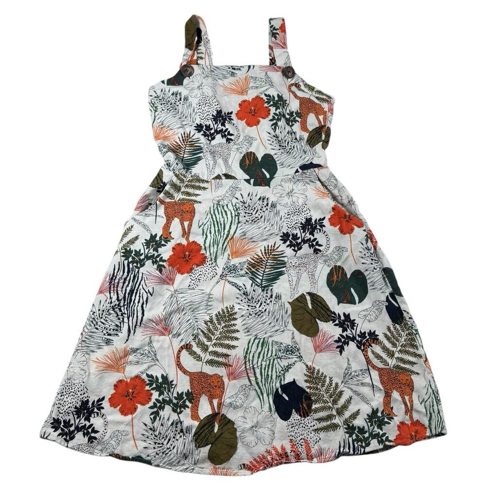 Monteau Los Angeles Tropical Jungle Dress Linen Blend Sleeveless M